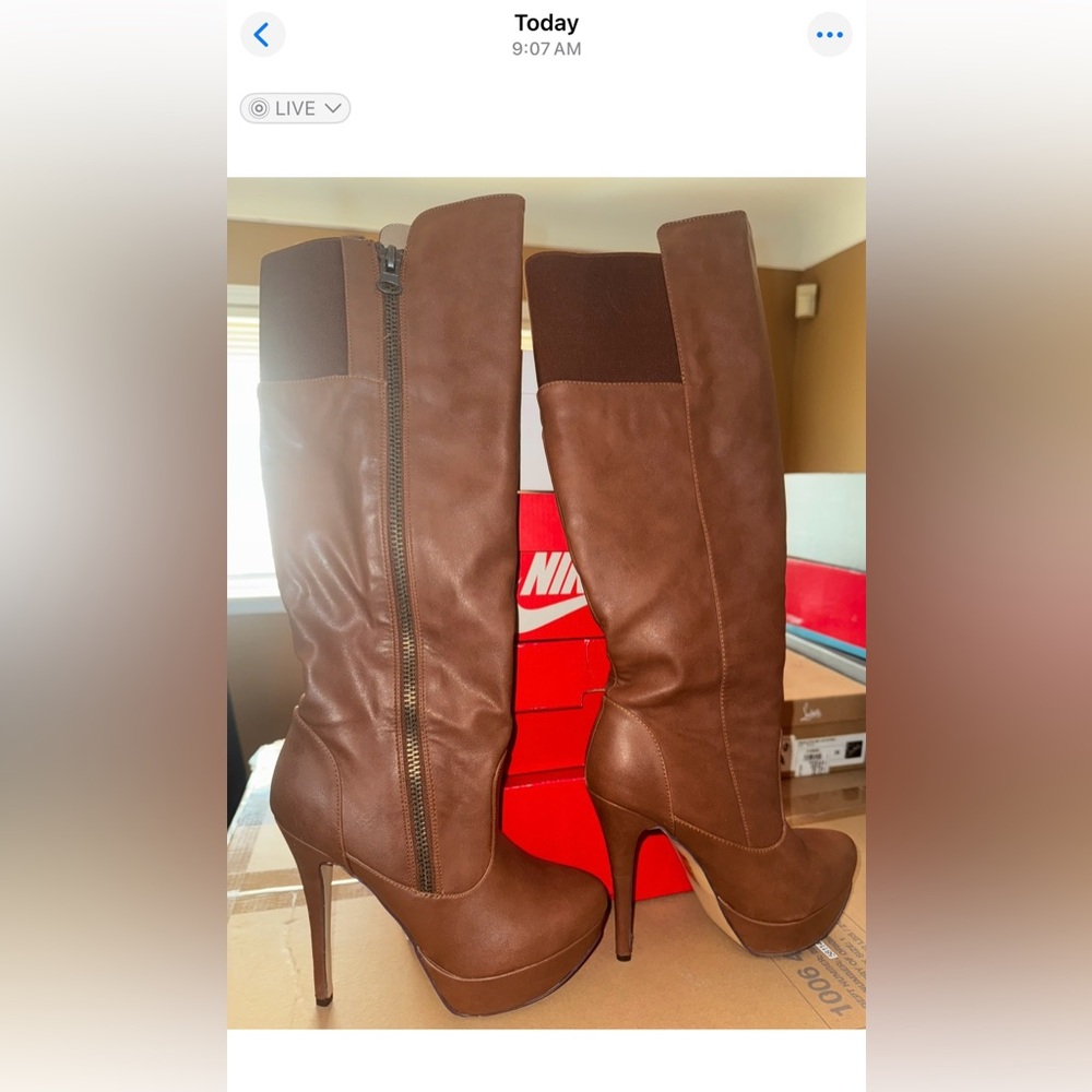 Brown Knee-High Platform Boots